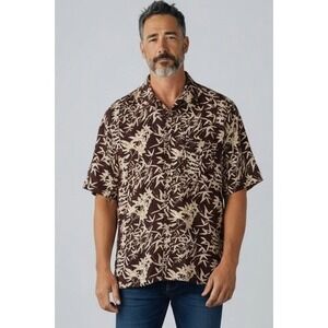 Cutter & Buck Large 100% Silk Button Down Shirt Floral Hawaiian Island